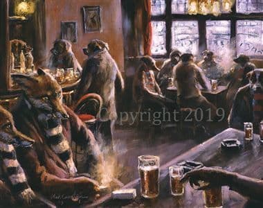 Fox Lurcher Humorous Limited Edition Print 'The Wrong Pub' by Mick Cawston