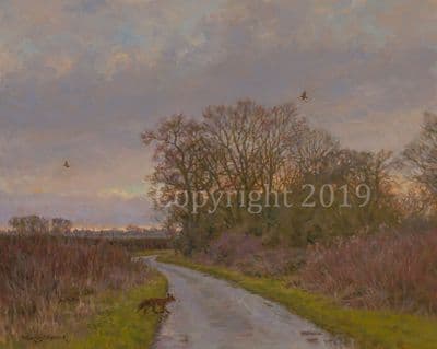 Fox Original Oil Painting 'Crossing The Lane' by Frederick Haycock