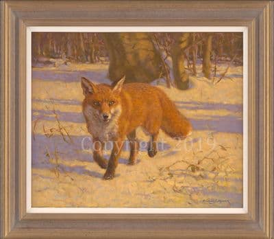 Fox Original Oil Painting 'Footsteps in The Snow' by Frederick Haycock