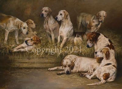 Foxhound Limited Edition Print 'On the Benches' by Emily Charlesworth
