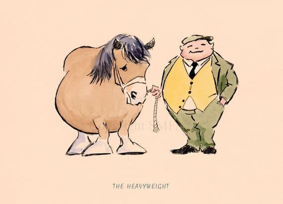 Funny Heavy Horse Blank Greetings Card 'The Heavyweight' by Malcolm Coward D13