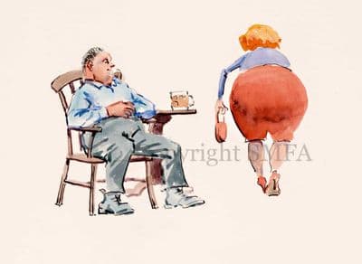 Funny Man and Wife Blank Greetings Card 'The Weight Watcher' by Malcolm Coward D17