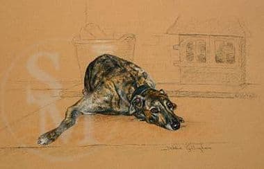 Greyhound Snoozing Limited Edition Print 'Fireside Finish' by Debbie Gillingham