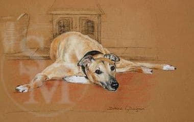 Greyhound Snoozing Limited Edition Print 'Fireside Spread' by Debbie Gillingham