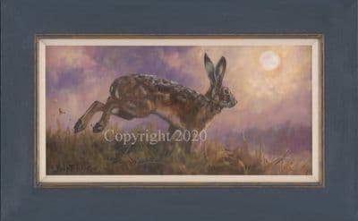 Hare Original Oil Painting 'Moonlit Run' by John Trickett