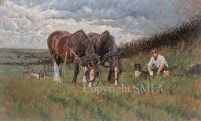 Heavy Horse Ploughing Limited Edition Print 'Ploughman's Lunch' by Malcolm Coward