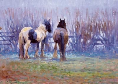 Heavy Horses Blank Greetings Card 'Peace and Quiet' by Malcolm Coward C201