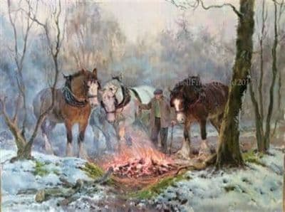 Heavy Horses in the Snow Christmas Cards 'The Fireside' by Rosemary Welch C542X