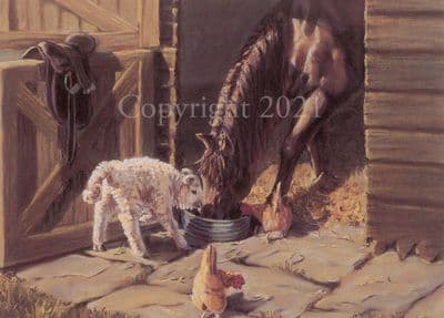 Horse and Lamb Blank Greetings Card 'Share and Share Alike' by Julie Ainsworth B163