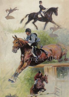 Horse Eventing Three Day Event Blank Greetings Card 'At Work  Play'  by Malcolm Coward C119