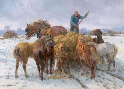 Horse Pack of 10 Christmas Cards 'Winter Feed' by Rosemary Sarah Welch C637X
