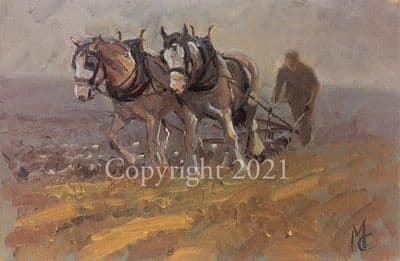 Horse Ploughing Limited Edition Print 'Autumn Plough' by Malcolm Coward