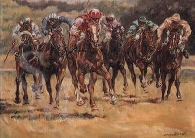 Horse Racing Blank Greetings Card 'Final Furlong' by Margaret Barrett B72