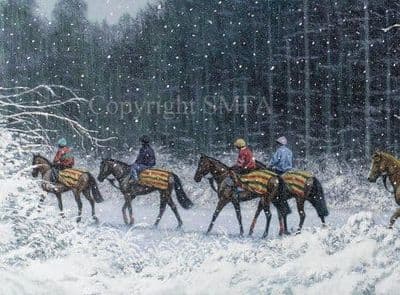 Horse Racing Blank Greetings Card 'Snow on Snow' by Roy Miller C658