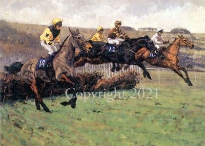 Horse Racing Blank Greetings Card 'The Hurdle Race' by Malcolm Coward  B139