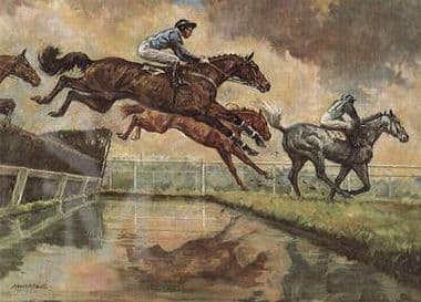 Horse Racing Blank Greetings Card 'The Water Jump' by Margaret Barrett B102