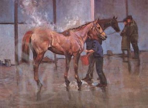 Horse Racing Blank Greetings Card 'Washing Down Warwick' by Malcolm Coward B121