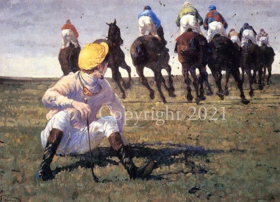 Horse Racing Pack of 10 Christmas Cards 'Not Again' by Malcolm Coward B60X