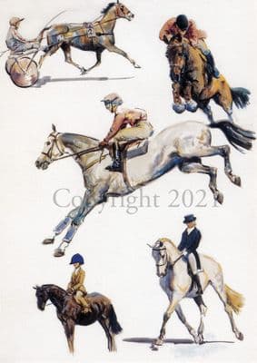 Horses Eventing Trotting Harness Blank Greetings Card  Sports Horses by Malcolm Coward C155