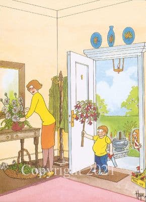 Humorous Blank Greetings Card 'Flower Arranging' by Christopher Hope TH060