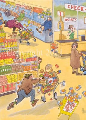 Humorous Blank Greetings Card 'The Checkout Race' by Christopher Hope TH