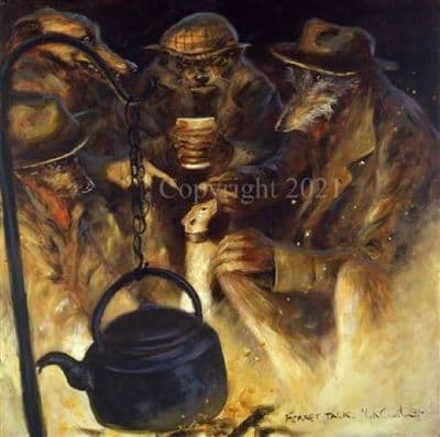 Humorous Dog Ferret Canvas Print 'Ferret Talk' by Mick Cawston