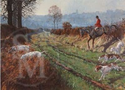Hunting Blank Greetings Card  'Crossing The Lane' by Malcolm Coward C12