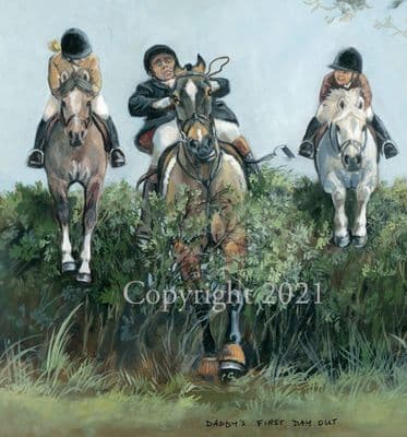 Hunting Humorous Open Edition Print 'Daddy's First Day Out' by Jennifer Bell