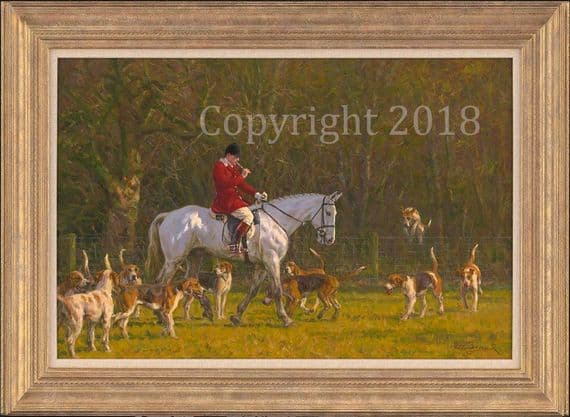 Hunting Original Oil on Canvas 'Daniel Cherriman & Pytchley Hounds'  by Frederick Haycock