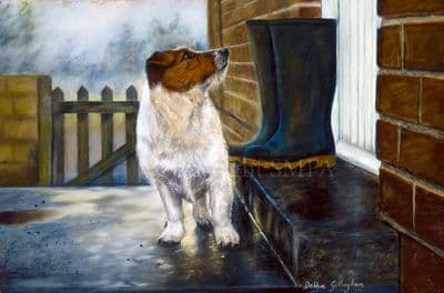 Jack Russell Blank Greetings Card 'Hurry Up' by Debbie Gillingham C228