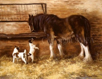 Jack Russell Terrier and Horse Blank Greetings Card Lunchtime B44