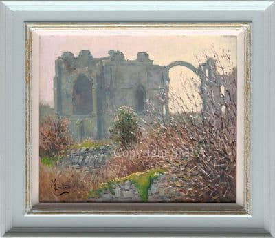 Lindisfarne Abbey Original Oil Painting by Malcolm Coward