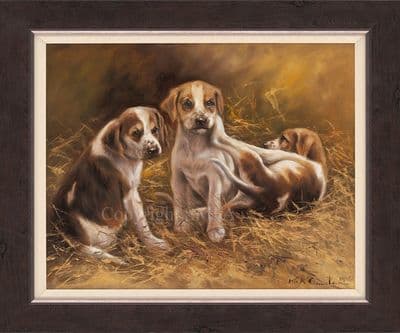 Lot 10. 'Fox Hound Pups' Original Oil painting by Mick Cawston