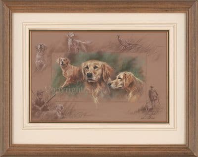 Lot 4. 'Golden Moments' Original Golden Retriever Pastel by Mick Cawston