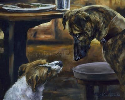 Lurcher and Terrier Open Edition Print 'Go On, I Dare You 'by Mick Cawston