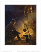 Lurcher Campfire Open Edition Print 'Campfire Companions' by Mick Cawston