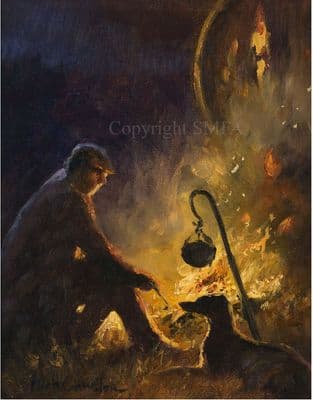 Lurcher Campfire Open Edition Print 'Campfire Companions' by Mick Cawston