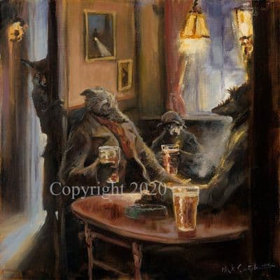 Lurcher Humorous Limited Edition Canvas Print 'The Spy' by Mick Cawston