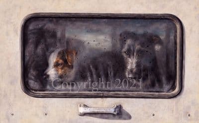 Lurcher Terrier Limited Edition Print 'Back Seat Drivers' by Mary Herbert