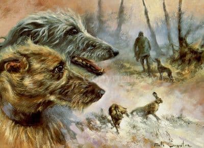 Lurchers and Hare Blank Greetings Card 'Lurchers and Hare' by Mick Cawston B38