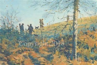 Original Oil on Panel Shooting Painting'To The Next Drive' by Colin Allbrook