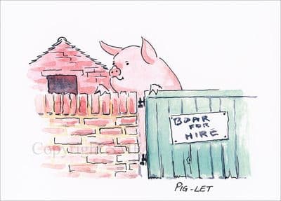 Pig Funny Blank Greetings Card 'Pig-Let  by Malcolm Coward M007