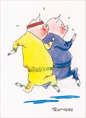 Pig Funny Exercise Blank Greetings Card 'Trotters' by Malcolm Coward M010