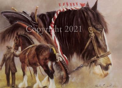 Ploughing Heavy Horse Blank Greetings Card 