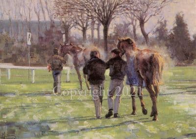 Racehorse Blank Greetings Card 'Horses Away' by Malcolm Coward B84