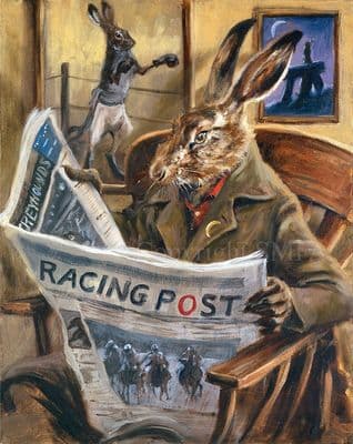 Racing Post' Humorous Hare Canvas Print by Mick Cawston