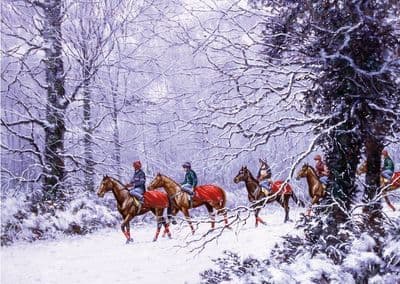 Red Blankets' Pack of 10 Horse Racing Christmas Cards by Roy Miller