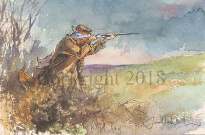 Shooting Humorous Original Watercolour 'Wild Day' by Jonathan Walker