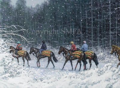 Snow on Snow' Horse Racing Christmas Cards by Roy Miller C658X