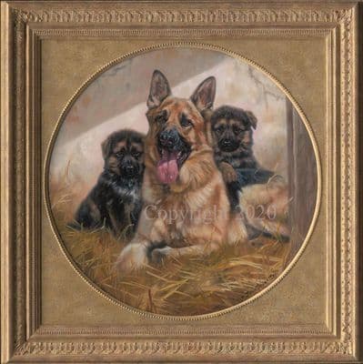 SOLD Germans Shepherd Dog Original Oil Painting 'Proud Mother' by John Trickett